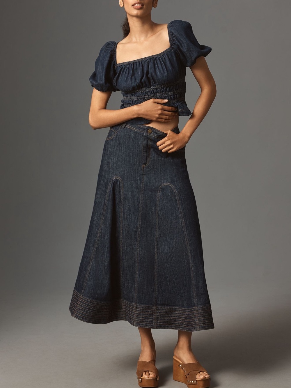 Anthropologie Dark Indigo Denim Maxi Skirt